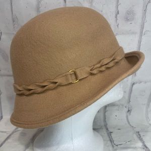 Isa & Stef Wool Hat Bucket Hat Band with Side Braid & Gold Ring Camel Color